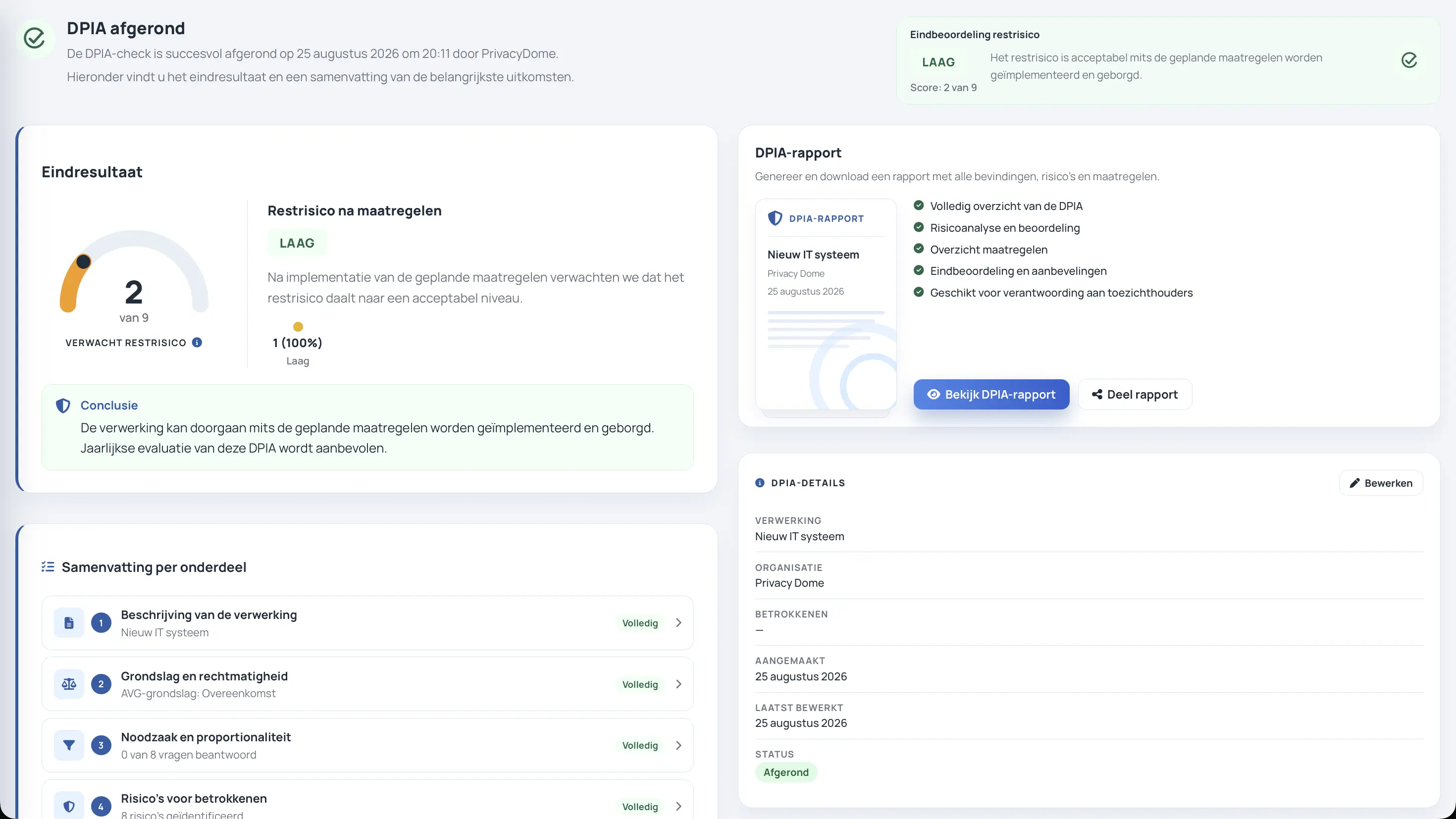 DPIA-samenvatting in PrivacyDome